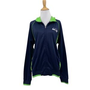 Seattle Seahawks Jacket Womens XL Navy Lime Fleece Lined Zip Up Track NFL